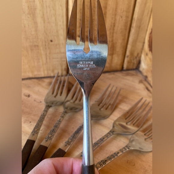 Vintage 24 Piece Flatware set- stainless steel with wood handle. Modern Danish - Picture 9 of 15